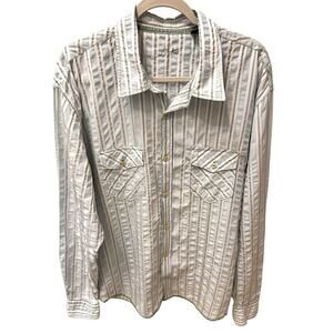 Arnold Zimberg Striped Seersucker Men's Button Down Shirt Cotton Viscose, XL